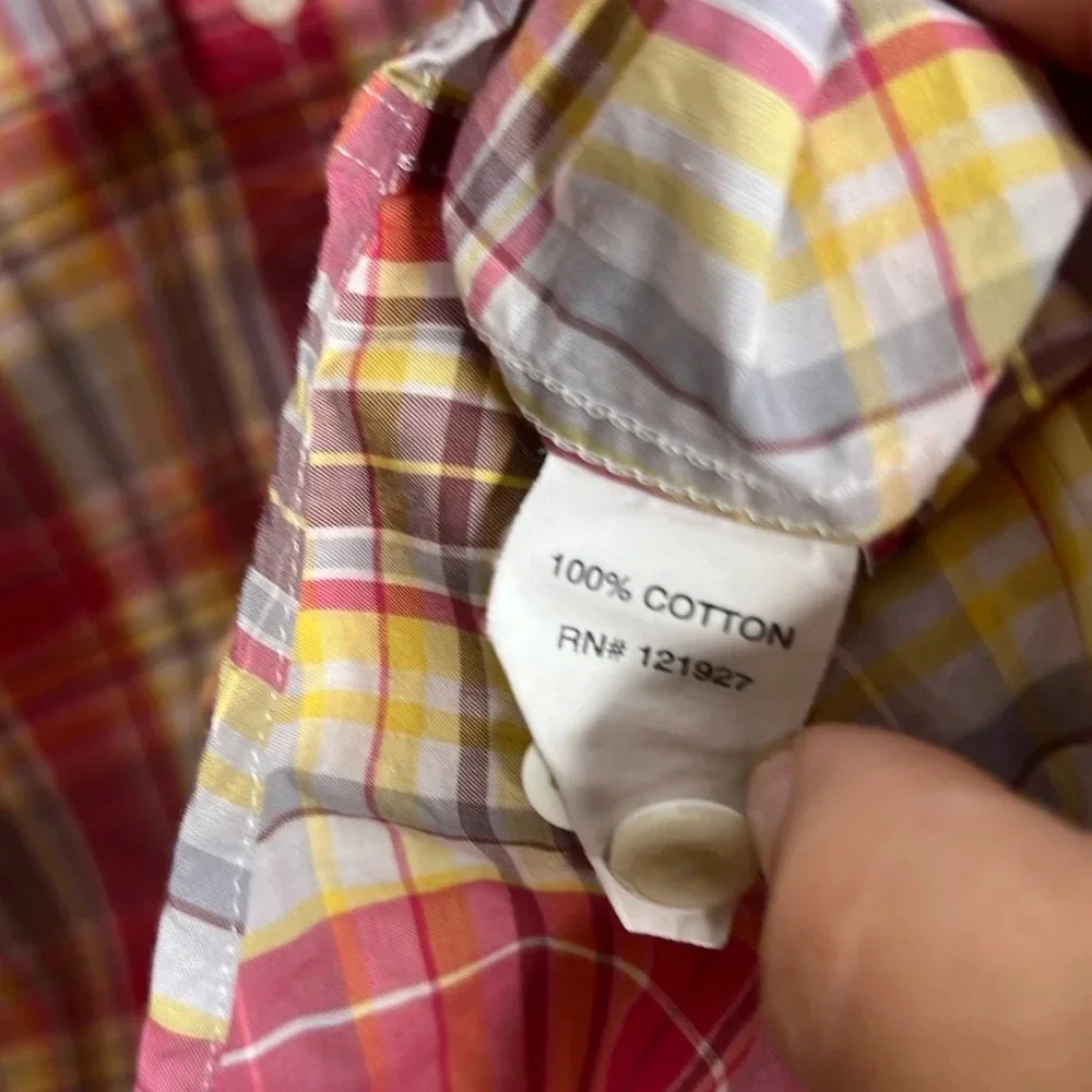 johnnie-O Hangin’ Out Mens M Pink Plaid Short Sleeve Button Down Shirt